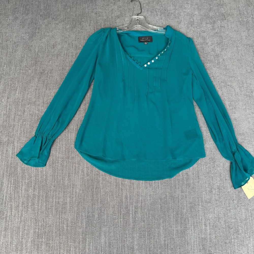 PJK Patterson J. Kincaid Blouse Top Womens Small Blue Chiffon Ruffle Long Sleeve